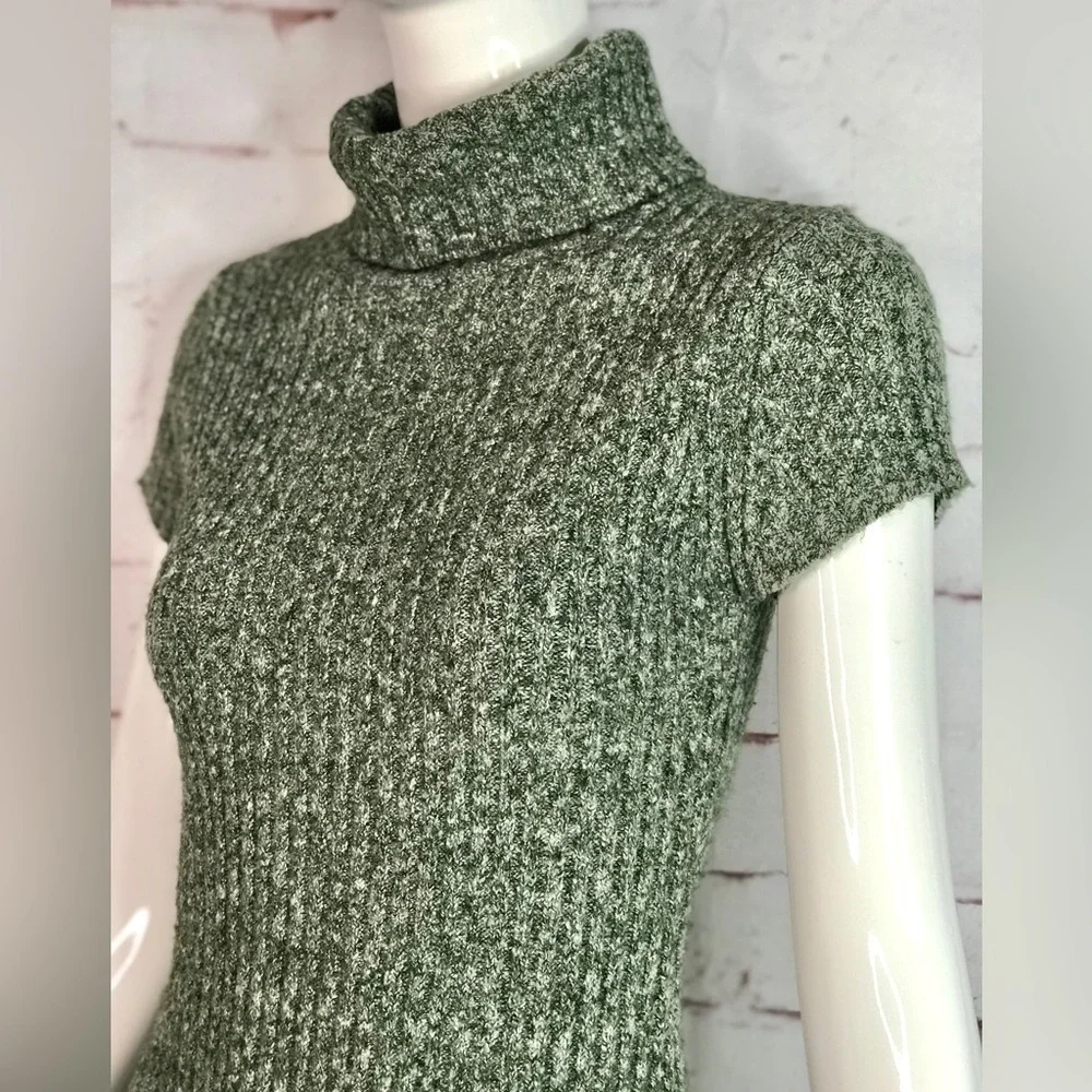 JJ BASICS M Knit Sweater Mini Dress Olive Green Marled Knit Short Sleeve Medium - Picture 3 of 15